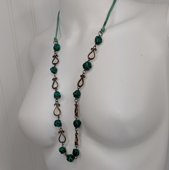 Costume Jade /Bronze Adjustable Statement Necklace - Picture 3 of 10